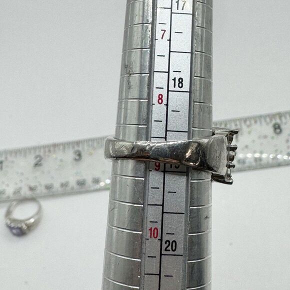 Vtg Silver Tone Cocktail Ring Rectangle Sparkling Clear Rhinestones Cluster Sz 9 - Picture 3 of 11